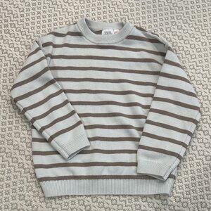 Zara Men Striped Pale Blue and Brown Crewneck Sweater
